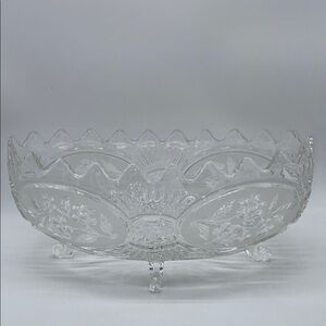 FLORA COLL/FTD JARDINIERI 24%-Lead Clear/Frosted Crystal Foot Oval Bowl Vintage